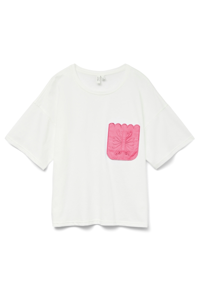 VMDAMBRA S/S O-NECK T-SHIRT JRS BTQ 10330122 Snow White/RED/PINK